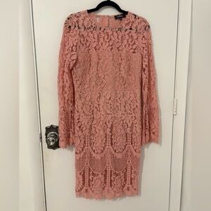Lulu's Blush Lace Long Sleeve Dress